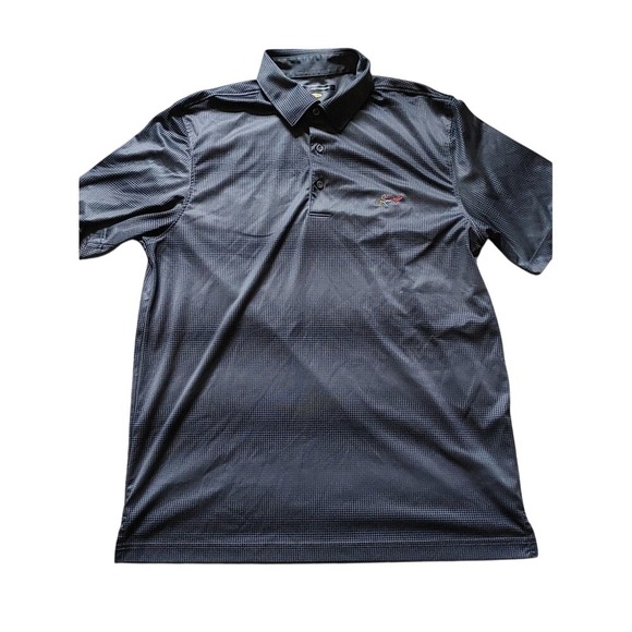Greg Norman Play Dry Mens Golf Polo Shirt Black Grey Micro Dot Shark Logo L - Picture 1 of 5